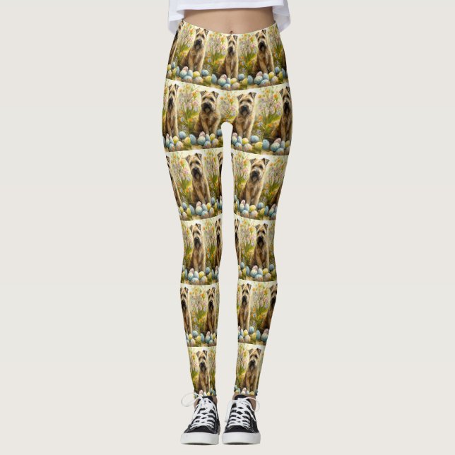 Vete Terrier Hund Med Påskägg Semester  Leggings (Framsida)