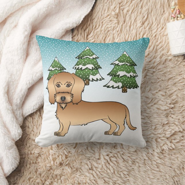 Vete Trådhårig Dachshund I En Vinter Skog Kudde (Filt)