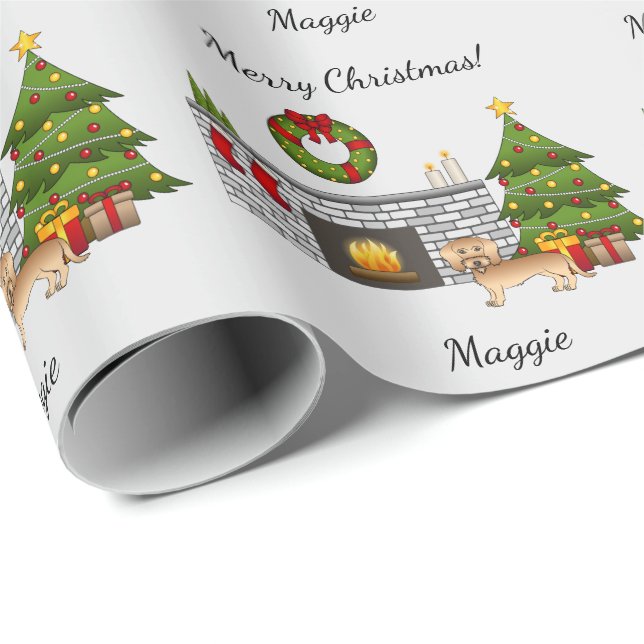 Vete Trådhårig Dachshund i ett julrum Presentpapper (Rullad Hörn)