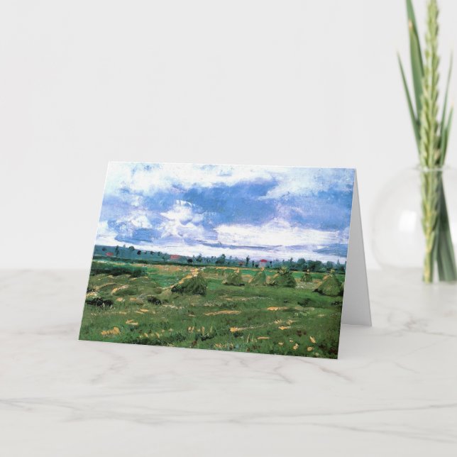 Veteåkrar med höstackar av Vincent van Gogh Kort (Framsida)