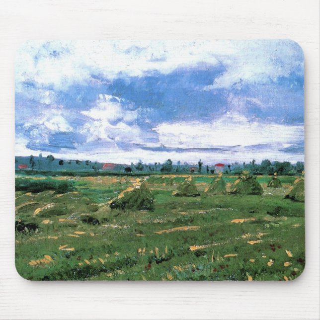 Veteåkrar med höstackar av Vincent van Gogh Musmatta (Framsidan)