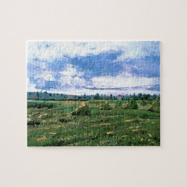 Veteåkrar med höstackar av Vincent van Gogh Pussel (Horisontell)