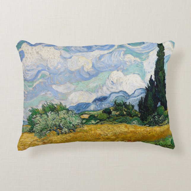 Veteäng med cypresser av Vincent Van Gogh Prydnadskudde (Framsidan)
