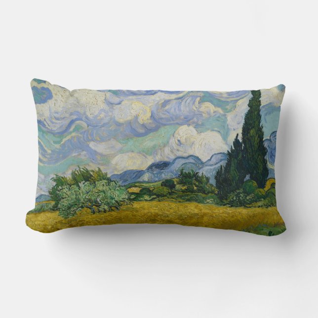 Vetefält med Cypresses av Vincent Van Gogh Lumbarkudde (Framsida)