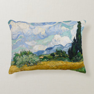 Vetefält med Cypresses av Vincent Van Gogh Prydnadskudde