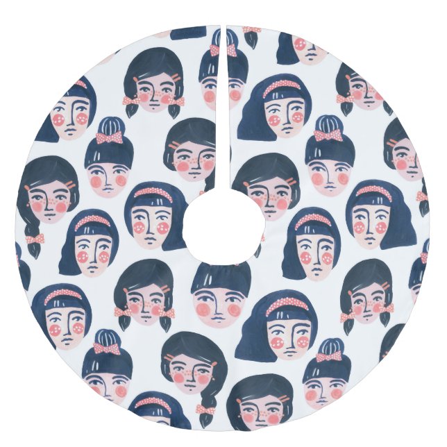 Vetemiska kvinnor: Tecknad Ansikte Art Julgransmatta Borstad Polyester (Framsidan)