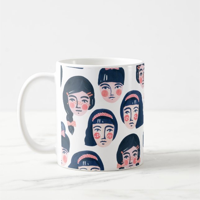 Vetemiska kvinnor: Tecknad Ansikte Art Kaffemugg (Vänster)