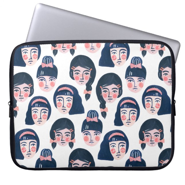 Vetemiska kvinnor: Tecknad Ansikte Art Laptop Fodral (Framsidan)