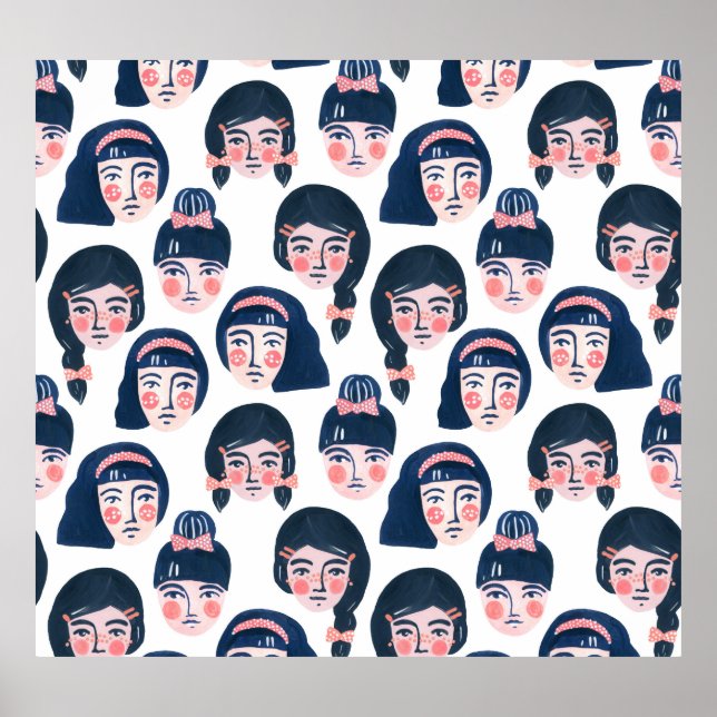 Vetemiska kvinnor: Tecknad Ansikte Art Poster (Framsidan)