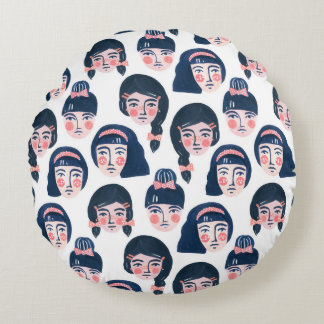 Vetemiska kvinnor: Tecknad Ansikte Art Rund Kudde