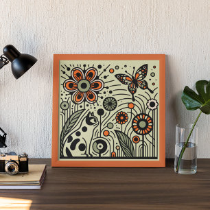 Vetemistiskt trädgårdsharmoni: Katt, blommor och s Poster