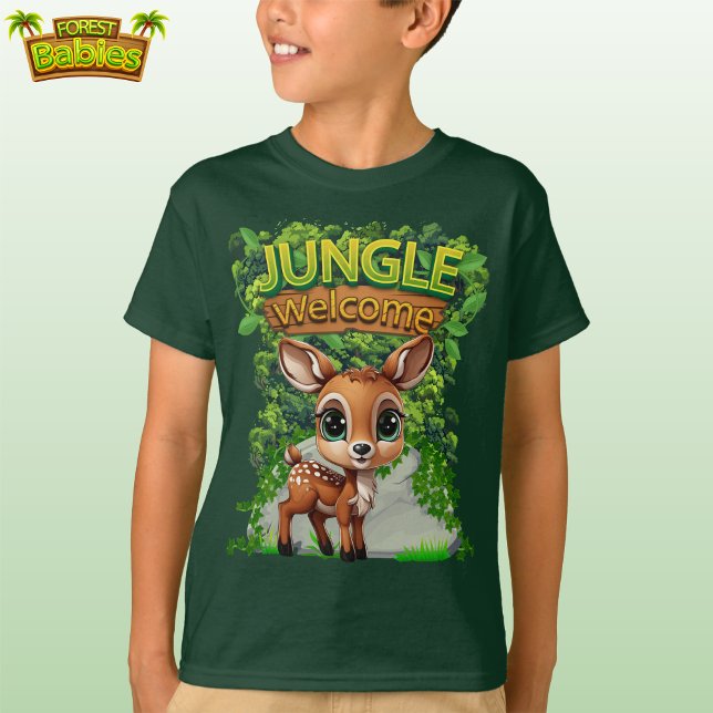 Vetemsiskt Hjort Wildlife Doe Graphic Fawn Animal  T Shirt (Green Jungle Welcome, Cute Deer T-shirt, Doe Woodland Wildlife Tee, Fawn nature-inspired shirt 🦌)