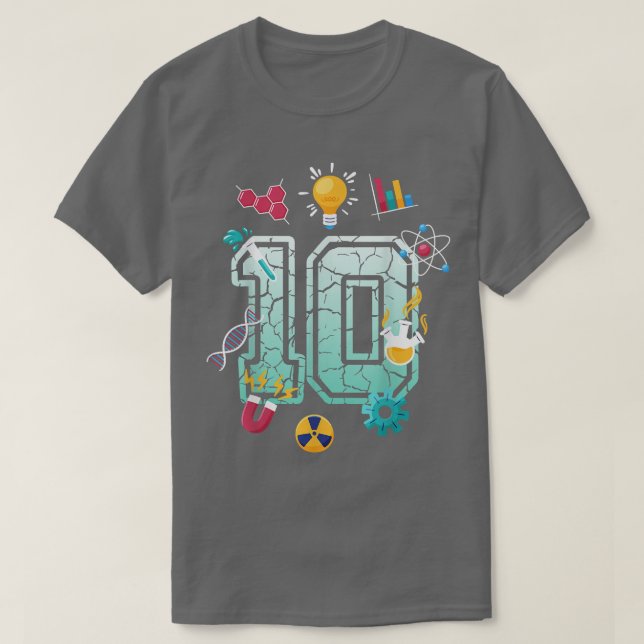 Vetenskap 10-årig födelsedagsskola Party Scientif T Shirt (Design framsida)