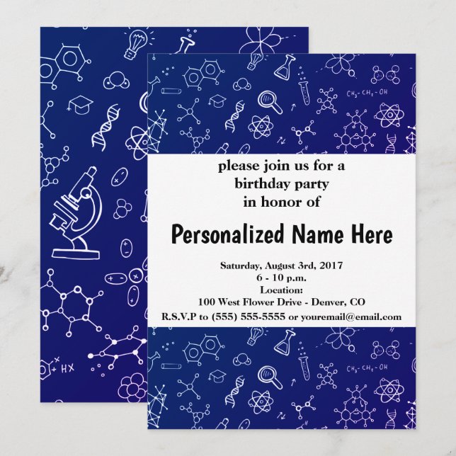 Vetenskap/kemi Teckning Mönster Inbjudningar (Fram/baksida)