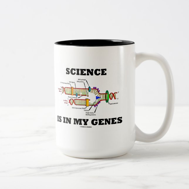 Vetenskapen finns i min genes-biologi-DNA-repliker Två-Tonad Mugg (Höger)