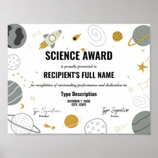 Vetenskaplig utmärkelse med rymdtema poster