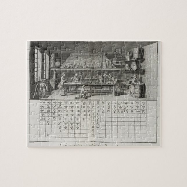 Vetenskapligt laboratorium och bord av kemiskt pussel (Horisontell)