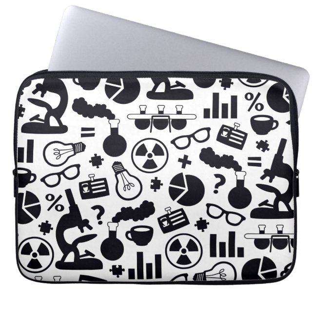 Vetenskapsmönstersvart på vit laptop sleeve (Framsidan)