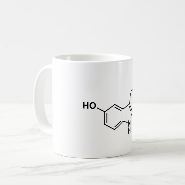 Vetenskapssymbol för serotoninkemisk formel inslag kaffemugg (Framsida vänster)