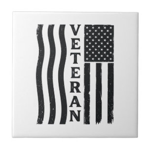 Veteran Amerikansk Flagga Vintage Vektor T-Shirt D Kakelplatta
