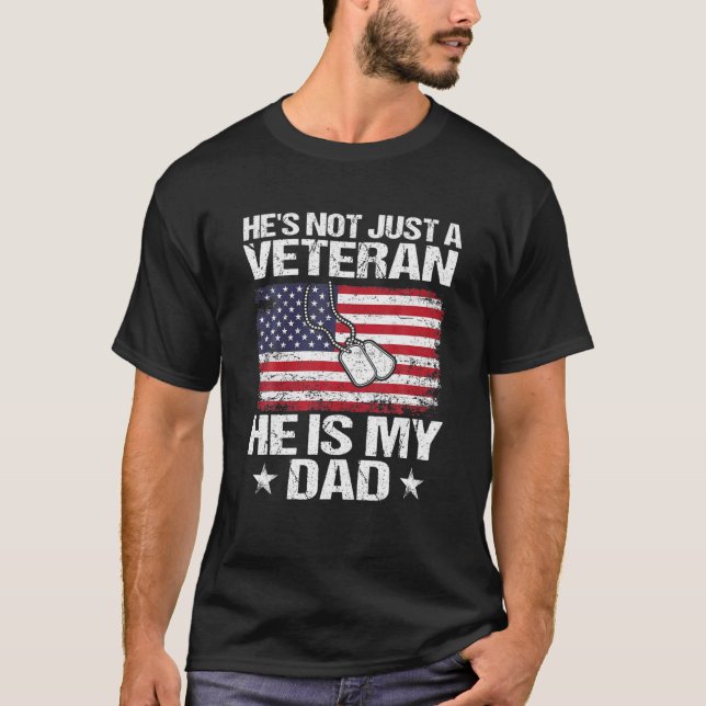 Veteran är min Pappa-amerikanska Flagga Fars dag T Shirt (Framsida)
