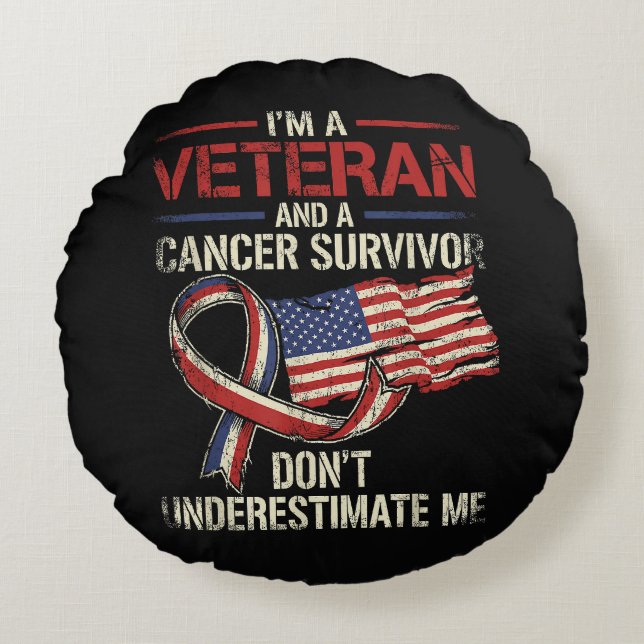 Veteran Canceröverlevande Underskatta Mig Inte Rund Kudde (Framsidan)