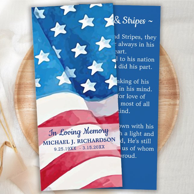 Veteran Funeral Prayer Bookmark American Flagga Ca Meny (Skapare uppladdad)