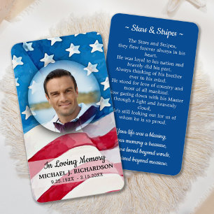Veteran Funeral Prayer Card Photo US American Flag Visitkort