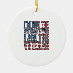 Veteran Hustru Citat Patriotisk Vintage Vektor Des Julgransprydnad Keramik