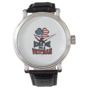 Veteran Kyss Mig Patriotisk Klöver Vintage Tröja_1 Armbandsur