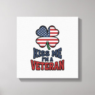 Veteran Kyss Mig Patriotisk Klöver Vintage Tröja_1 Canvastryck