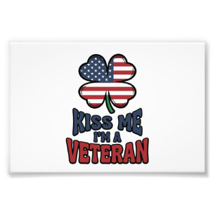 Veteran Kyss Mig Patriotisk Klöver Vintage Tröja_1 Fototryck