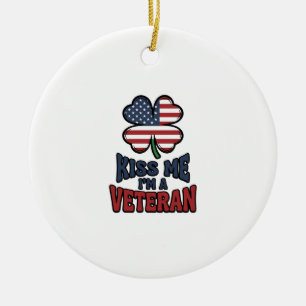 Veteran Kyss Mig Patriotisk Klöver Vintage Tröja_1 Julgransprydnad Keramik