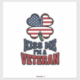 Veteran Kyss Mig Patriotisk Klöver Vintage Tröja_1 Klistermärken