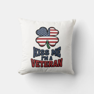 Veteran Kyss Mig Patriotisk Klöver Vintage Tröja_1 Kudde