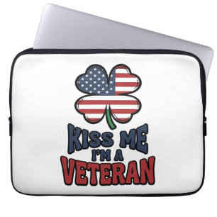 Veteran Kyss Mig Patriotisk Klöver Vintage Tröja_1 Laptop Fodral