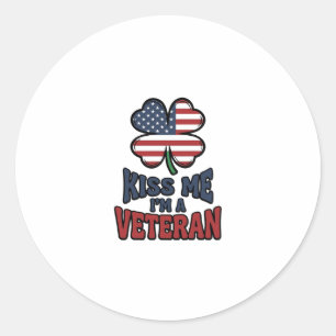 Veteran Kyss Mig Patriotisk Klöver Vintage Tröja_1 Runt Klistermärke