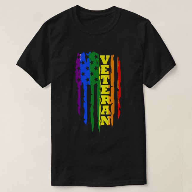 Veteran LGBT Gay pride Rainbow American Flagga Mil T Shirt (Design framsida)