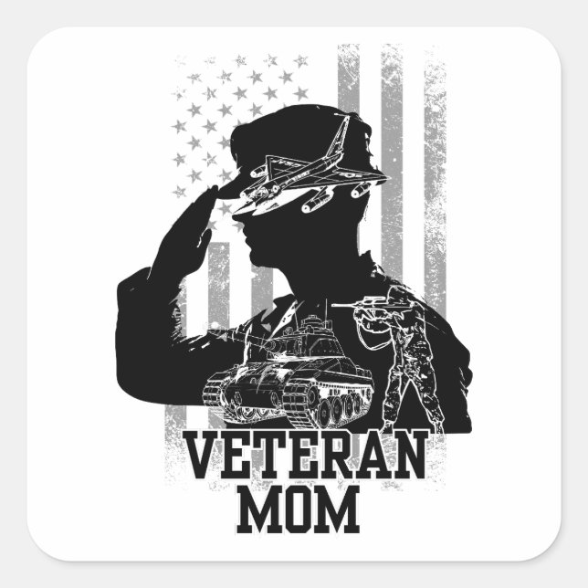 Veteran Mamma Fyrkantigt Klistermärke (Framsida)