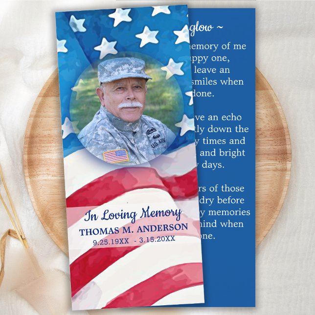 Veteran Memorial Funeral Prayer Bookmark US Flagga (Skapare uppladdad)