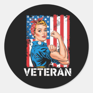 Veteran Patriotic Woman Veterans dag Female Stron Runt Klistermärke