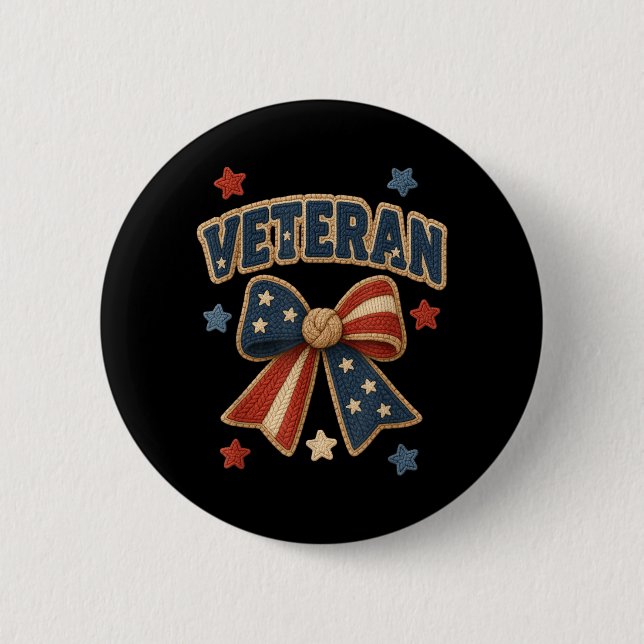Veteran Patriotisk Söt Bågstjärnor Stolt Militär Knapp (Framsida)