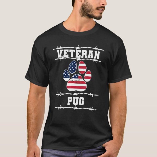Veteran Pug Retired Dog Retirement Pets Dutch Bull T Shirt (Framsida)