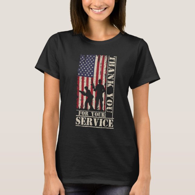 Veteran Thank You For Your Service US Flag Veteran T Shirt (Framsida)
