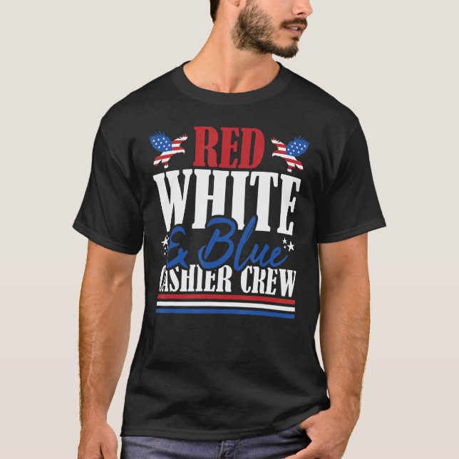 Veteran US Flag Red White & Blue Cashier Crew T Shirt (Framsida)
