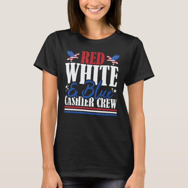 Veteran US Flag Red White & Blue Cashier Crew T Shirt (Framsida)