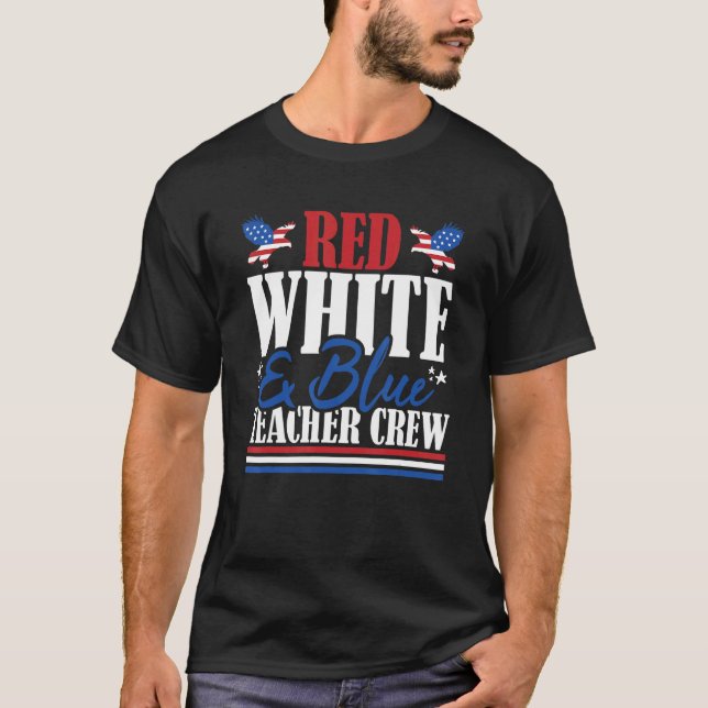 Veteran US Flagga Red White & Blue Teacher Crew T Shirt (Framsida)