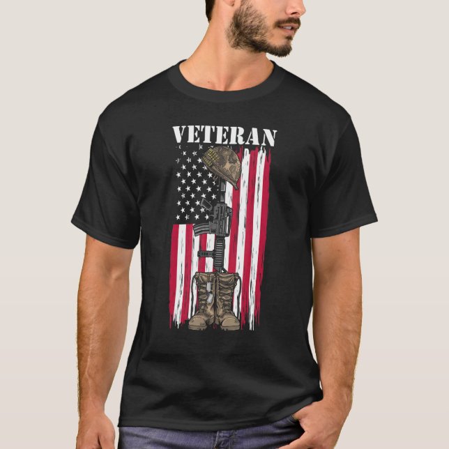 Veteran Usa Combat Boots Märkre Patriotic Hund T Shirt (Framsida)