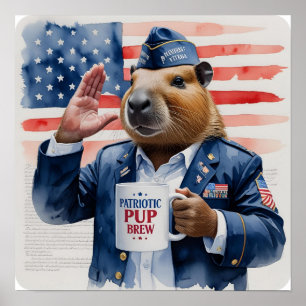 Veteran Vattenfärg-målning av Kapybara Poster