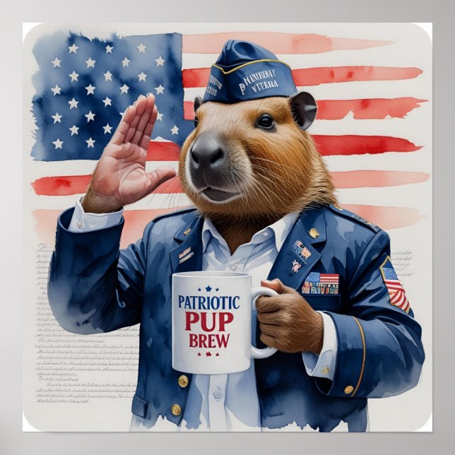 Veteran Vattenfärg-målning av Kapybara Poster (Framsidan)